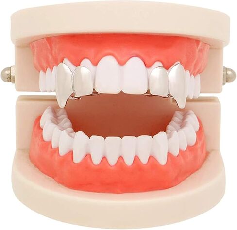 2 Pcs 18K Gold Plated Hip Hop Teeth Grillz Caps Single Plain Gap Grillz Single Tooth Top and Bottom Grills for Your Teeth in Saudi Arabia