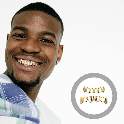 Gatuida 1 Set Single Mouth Grill Men Removable Adult Shining Front Your Hip-pop Accessories Hip Hop Mouth Grills Plated Grills Golden Copper in Saudi Arabia