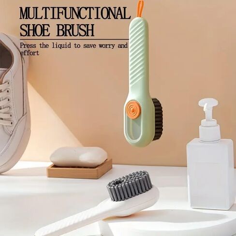 1pc Shoe Brush with Liquid Holder, Multifunctional Shoe Brush, Household Shoe Washing Brush, Press Type Cleaning Brush Long Handle Shoe Brush, Soft Bristles Shoe Tools in Saudi Arabia