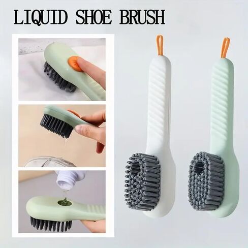 1pc Shoe Brush with Liquid Holder, Multifunctional Shoe Brush, Household Shoe Washing Brush, Press Type Cleaning Brush Long Handle Shoe Brush, Soft Bristles Shoe Tools in Saudi Arabia