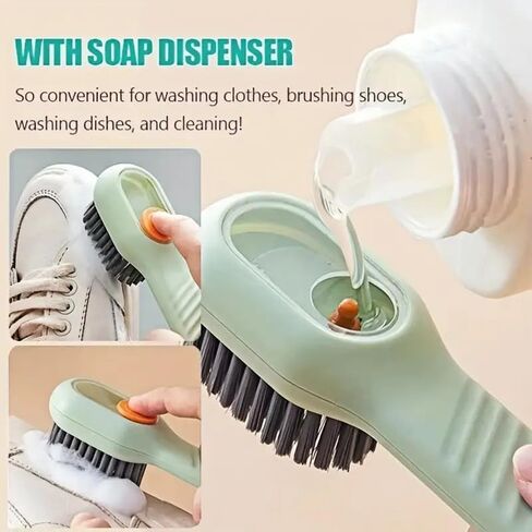1pc Shoe Brush with Liquid Holder, Multifunctional Shoe Brush, Household Shoe Washing Brush, Press Type Cleaning Brush Long Handle Shoe Brush, Soft Bristles Shoe Tools in Saudi Arabia