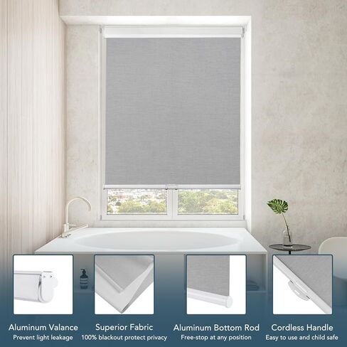 Roller Window Shades Free-Stop Cordless Blackout Blinds, Thermal Insulated Pull Down Shades for Windows, UV Protection Fabric Roller Blinds for Home Office (46.5" Wx72 H, White) in Kuwait