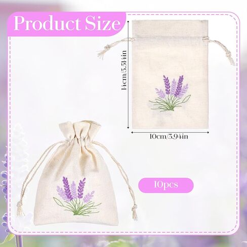 10PCS Small Sachet Bags,Sachet Bags Empty for Lavender with Drawstring, Embroidered Canvas Empty Sachets Bag, for Spices, Jewelry, Candy, Lavender Buds, White in Saudi Arabia