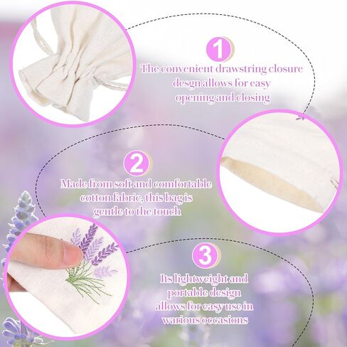 10PCS Small Sachet Bags,Sachet Bags Empty for Lavender with Drawstring, Embroidered Canvas Empty Sachets Bag, for Spices, Jewelry, Candy, Lavender Buds, White in Saudi Arabia