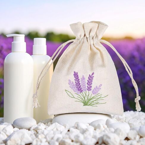 10PCS Small Sachet Bags,Sachet Bags Empty for Lavender with Drawstring, Embroidered Canvas Empty Sachets Bag, for Spices, Jewelry, Candy, Lavender Buds, White in Saudi Arabia