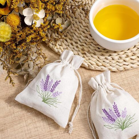 10PCS Small Sachet Bags,Sachet Bags Empty for Lavender with Drawstring, Embroidered Canvas Empty Sachets Bag, for Spices, Jewelry, Candy, Lavender Buds, White in Saudi Arabia