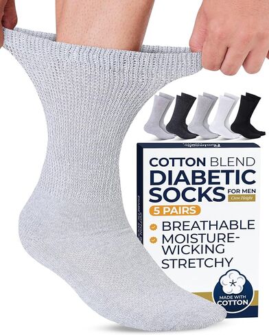 Pembrook Cotton Diabetic Socks for Men - 5 Pairs Crew Mens Diabetic Socks, Non-Binding, Moisture-Wicking, Loose Fit in Kuwait