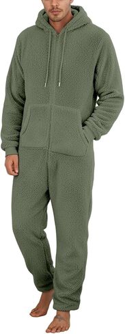 Mens Pajama Sets Long Sleeve Winter Zipper Hooded Fuzzy Pajamas Fleece Pjs Warm Comfy Loungewear With Pockets in Saudi Arabia