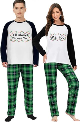 Plus Size Matching Couple Christmas Pajamas Set Long Sleeve Tops and Classic Plaid Pants Loungewear Holiday Paj Set in Saudi Arabia