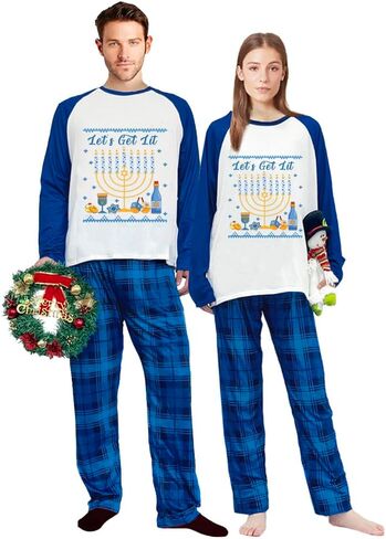 Plus Size Matching Couple Christmas Pajamas Set Long Sleeve Tops and Classic Plaid Pants Loungewear Holiday Paj Set in Saudi Arabia