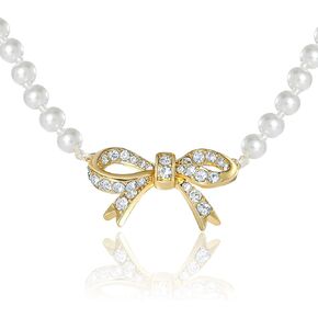 Juicy Couture Faux Pearl Bow Necklace with Clear Stones, 18"+2" Gold-Tone Bow Pendant Necklace in Saudi Arabia