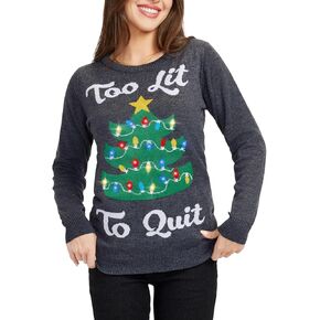 Tipsy Elves Bright Womens Cactus Tree Light Up Ugly Black Christmas Sweater for Holiday Parties Size X Large in Kuwait