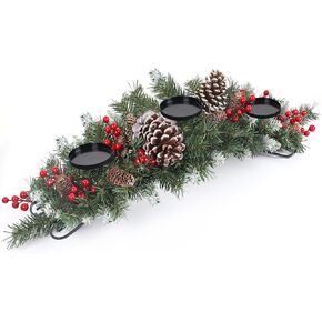 30" Christmas Table Centerpiece with 3 Candle Holders, Artificial Tabletop Xmas Decorations - Red Berries, Pine Cones and Steel Base Included, Christmas Centerpiece for Fireplace in Saudi Arabia