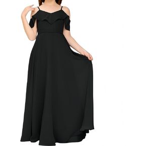 V Neck Junior Bridesmaid Dresses Long Off-Shoulder Chiffon Flower Girl Dress for Teen Girls Party Pageant Gowns in Kuwait