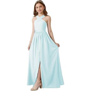 dideyttawl Junior Bridesmaid Dresses for Teen Girls Satin Halter A-Line Flower Girl Dress for Wedding 2531 in Kuwait