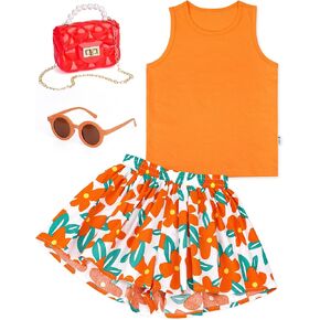 ملابس الفتيات ملابس الصيف للفتيات الصغيرات مجموعة ملابس 4 قطع للأطفال الصغار تانك توب وسروال قصير مقاس 2T-8Y in Kuwait