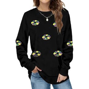 Womens Mardi Gras Shirt Stripes Fat Tuesday Tee Shirt New Orleans Carnival Party Long Sleeve Shirts Top in Kuwait