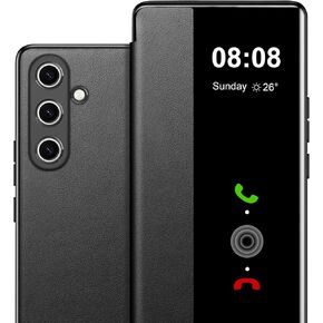 for Samsung Galaxy S24 FE Case Flip Leather Cover Clear S-View, Touchable View for Samsung Galaxy S24 FE Phone Case Smart Window Hard Slim Flip Shockproof Protective Cover Galaxy S24 FE (Black) in Kuwait