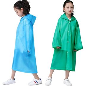 Raincoat Rain Ponchos for Kids (2 Pack), Reusable EVA Rain Coats Jackets with Hood for 6-13 Children Boys Girls in Saudi Arabia