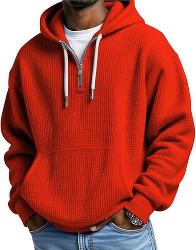 Quarter Zip Pullover Men Big And Tall Waffle Long Sleeve Sweatshirt Oversized Casual Hoodie Sweater With Pockets in Saudi Arabia