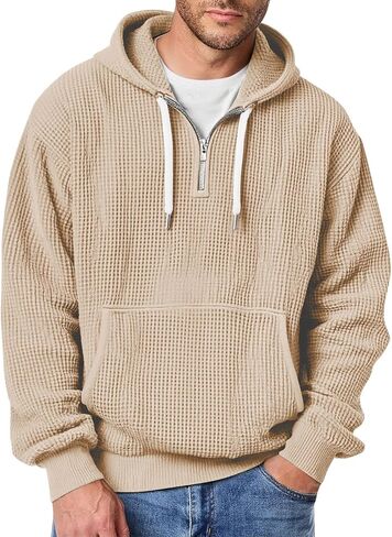 Quarter Zip Pullover Men Big And Tall Waffle Long Sleeve Sweatshirt Oversized Casual Hoodie Sweater With Pockets in Saudi Arabia