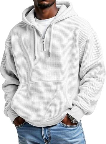 Quarter Zip Pullover Men Big And Tall Waffle Long Sleeve Sweatshirt Oversized Casual Hoodie Sweater With Pockets in Saudi Arabia