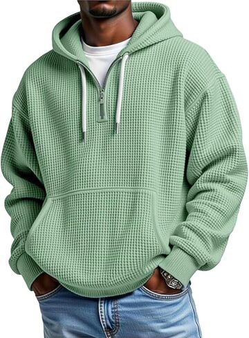 Quarter Zip Pullover Men Big And Tall Waffle Long Sleeve Sweatshirt Oversized Casual Hoodie Sweater With Pockets in Saudi Arabia