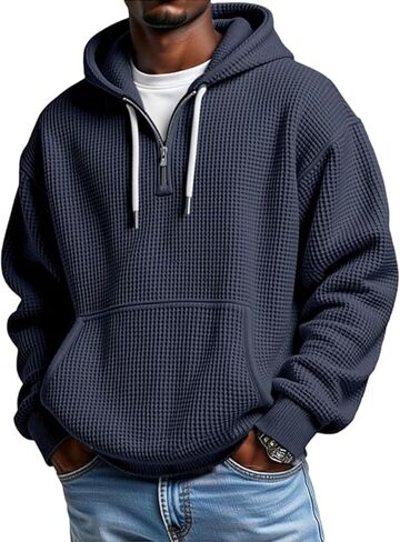 Quarter Zip Pullover Men Big And Tall Waffle Long Sleeve Sweatshirt Oversized Casual Hoodie Sweater With Pockets in Saudi Arabia