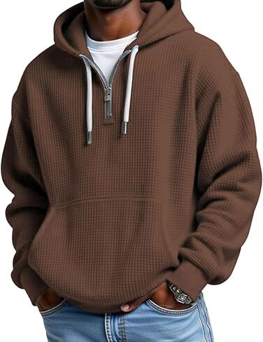 Quarter Zip Pullover Men Big And Tall Waffle Long Sleeve Sweatshirt Oversized Casual Hoodie Sweater With Pockets in Saudi Arabia