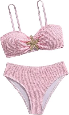 Floerns Girl's Bikini Swimsuit Metal Starfish Textured Spaghetti Strap Bathing Suit in Saudi Arabia