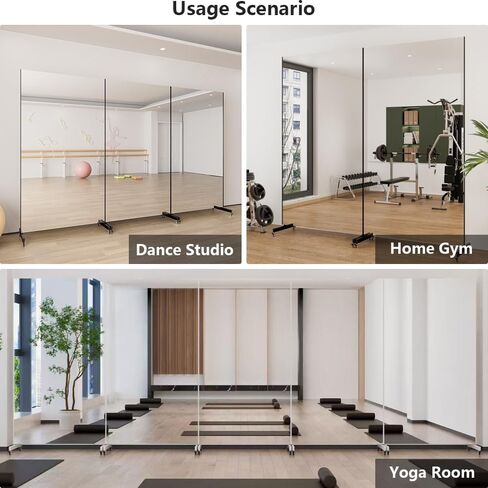 Full Length Mirror with Wheels, 71 "x 40", Black, Nano Film Surface Without Glass, shatterproof, Safe, Lightweight, only 13lbs Easy to Move and Install, for Home Gym, Dance & Yoga Studios. in Kuwait