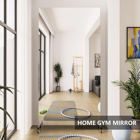 Full Length Mirror with Wheels, 71 "x 40", Black, Nano Film Surface Without Glass, shatterproof, Safe, Lightweight, only 13lbs Easy to Move and Install, for Home Gym, Dance & Yoga Studios. in Kuwait