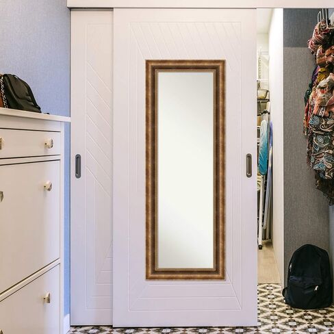 Amanti Art Bronze Full Length Mirror for Door, 53x19 Manhattan Bronze Tall Wall Mirror Full Length, Mounted to Door or Closet Wall with no visible brackets, Traditional Wood Frame, Bedroom Decor in Kuwait