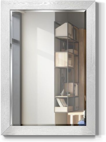 مرآة حائط مستطيلة بإطار من رينديشنز جاليري راستيك بارنوود - فضي، 29X41 in Kuwait