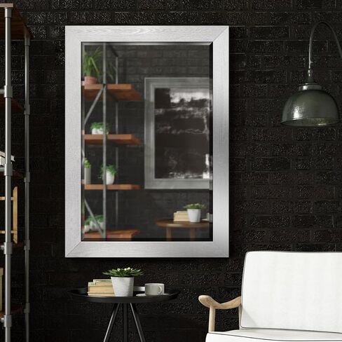 مرآة حائط مستطيلة بإطار من رينديشنز جاليري راستيك بارنوود - فضي، 29X41 in Kuwait