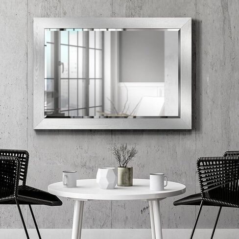 مرآة حائط مستطيلة بإطار من رينديشنز جاليري راستيك بارنوود - فضي، 29X41 in Kuwait