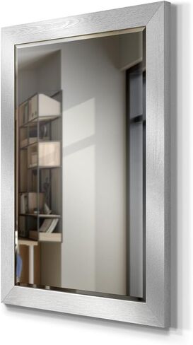 مرآة حائط مستطيلة بإطار من رينديشنز جاليري راستيك بارنوود - فضي، 29X41 in Kuwait