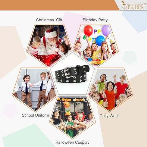 JASGOOD 2 حزام للأطفال بحلقة معدنية مزدوجة للفتيات والفتيان، حزام من جلد البولي يوريثان للأطفال بفتحات مزدوجة لسراويل الجينز in Saudi Arabia