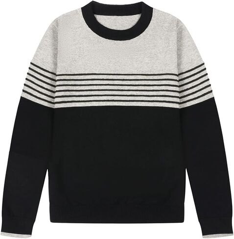Bienzoe Boys Long Sleeve Sweater: Kids Crewneck Cotton Jacquard Pullover - Casual Knit for Fall Winter School Holiday Family in Saudi Arabia