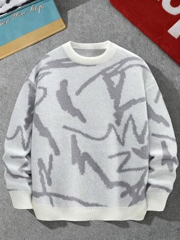 1 pcs Boys Teenager Casual Fashion Warm Knit Sweater for Winter, Soft Comfortable Long Sleeve Pullover Top in Saudi Arabia