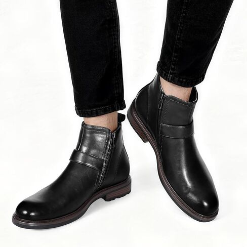 Men's Motorcycle Boots Zip Ankle Dress Boot Faux Leather Cowboy Boots for Men M01 in Saudi Arabia