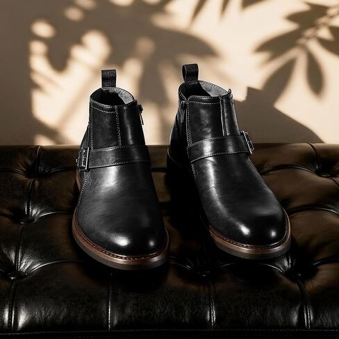 Men's Motorcycle Boots Zip Ankle Dress Boot Faux Leather Cowboy Boots for Men M01 in Saudi Arabia