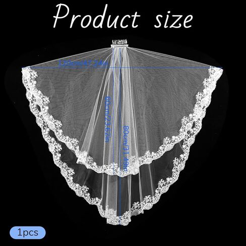 White Lace Veil, Lace Appliques Bridal Veils, Bridal Wedding Veil, Women's Satin Edge Tulle for Wedding, Bachelorette Party, Brides Shower (78cm/30.7 Inches) in Kuwait