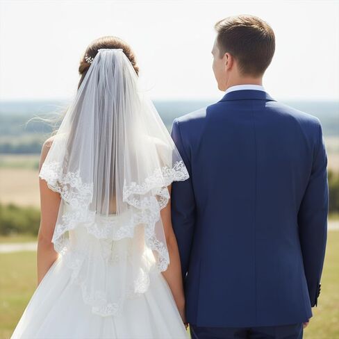 White Lace Veil, Lace Appliques Bridal Veils, Bridal Wedding Veil, Women's Satin Edge Tulle for Wedding, Bachelorette Party, Brides Shower (78cm/30.7 Inches) in Kuwait