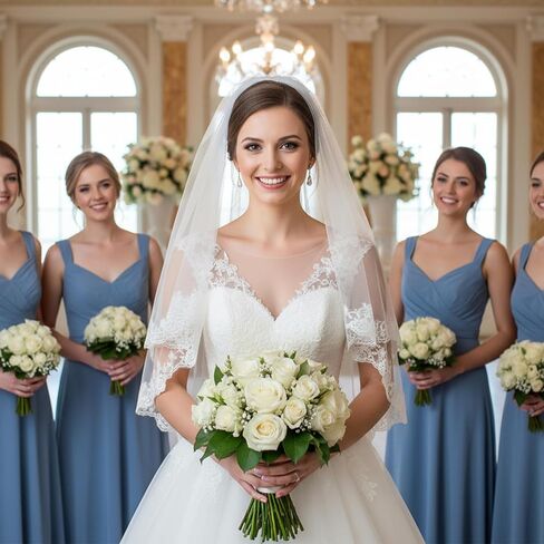 White Lace Veil, Lace Appliques Bridal Veils, Bridal Wedding Veil, Women's Satin Edge Tulle for Wedding, Bachelorette Party, Brides Shower (78cm/30.7 Inches) in Kuwait