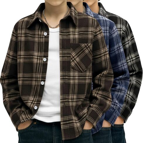 3 Pack Boys' Flannel Plaid Shirts Lightweight Long Sleeve Button up Shirts Slim Fit Casual Toddler's Christmas Outfit in Saudi Arabia