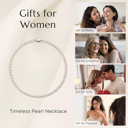 NORBU S925، AAAA + قلادة لؤلؤ المياه العذبة المستديرة للنساء، هدايا الإرث الخالدة لزوجتها الأم، عيد الأم/الذكرى السنوية للزفاف/عيد الميلاد in Saudi Arabia