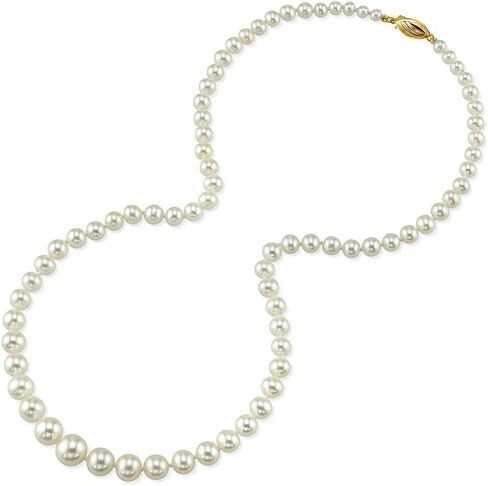 The Pearl Source 14K Gold 4-9mm AAA Quality Graduated Round White Freshwater Cultured Pearl Necklace for Women in Saudi Arabia