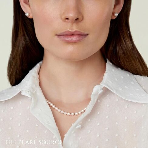 The Pearl Source 14K Gold 4-9mm AAA Quality Graduated Round White Freshwater Cultured Pearl Necklace for Women in Saudi Arabia