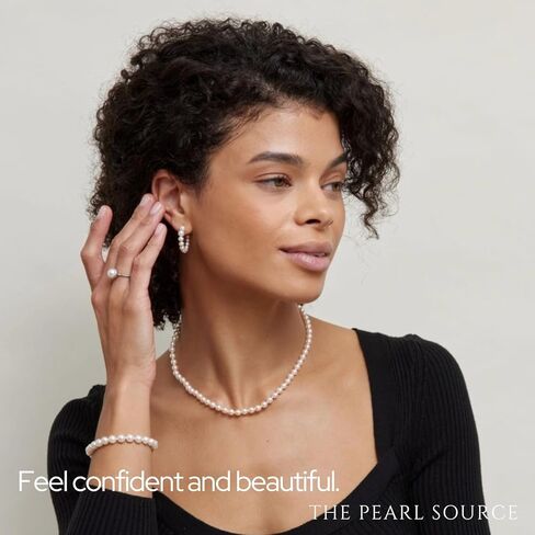 The Pearl Source 14K Gold 4-9mm AAA Quality Graduated Round White Freshwater Cultured Pearl Necklace for Women in Saudi Arabia